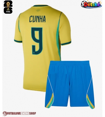 Brazílie Matheus Cunha #9 Domácí dres komplet pro Děti MS 2026 Krátkým Rukávem (+ Krátké kalhoty)
